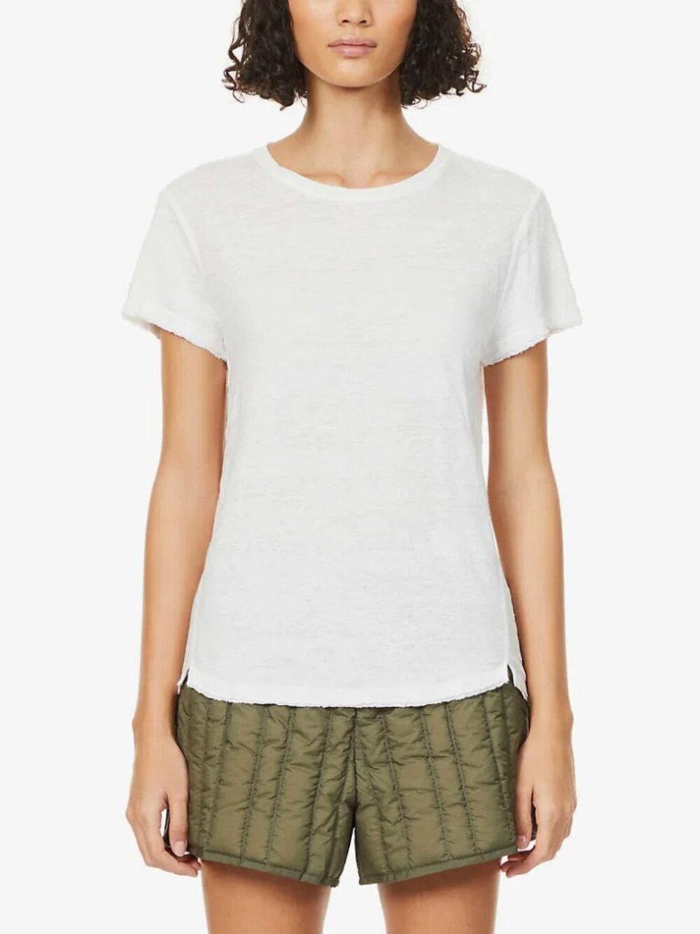 FRAME Blanc White Organic Linen Slub Jersey Semi-Sheer Easy True T-Shirt, Size S